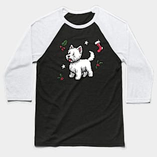 Westie Christmas Design - West Highland Terrier - Cartoon Dog Holiday Drawing Baseball T-Shirt